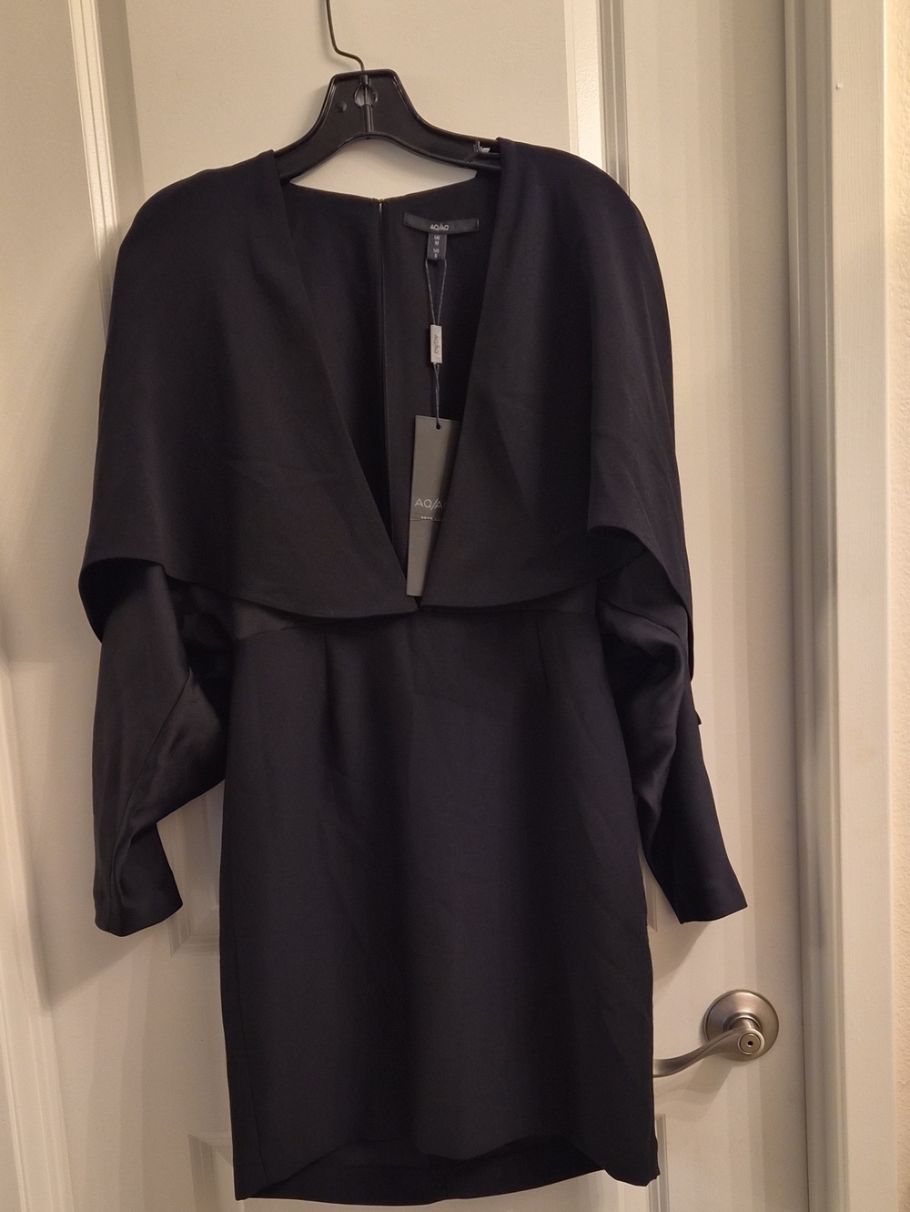 Aqua Black Draped Cape Long Sleeve Mini Dress.open Shoulder.size 6